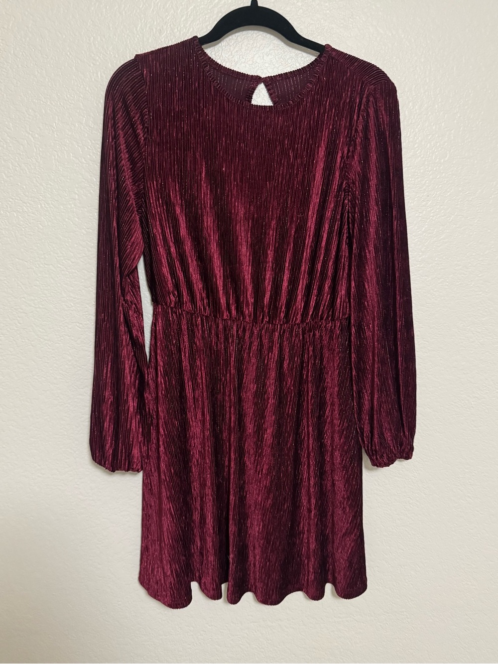 Women’s Burgundy Long-Sleeve Velvet type Dress